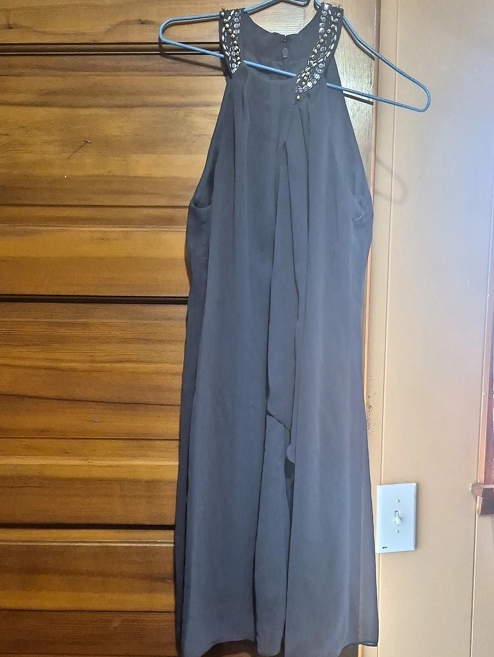 SLNY Beaded Neck Maxi Dress in Steel. Size 6P NWT